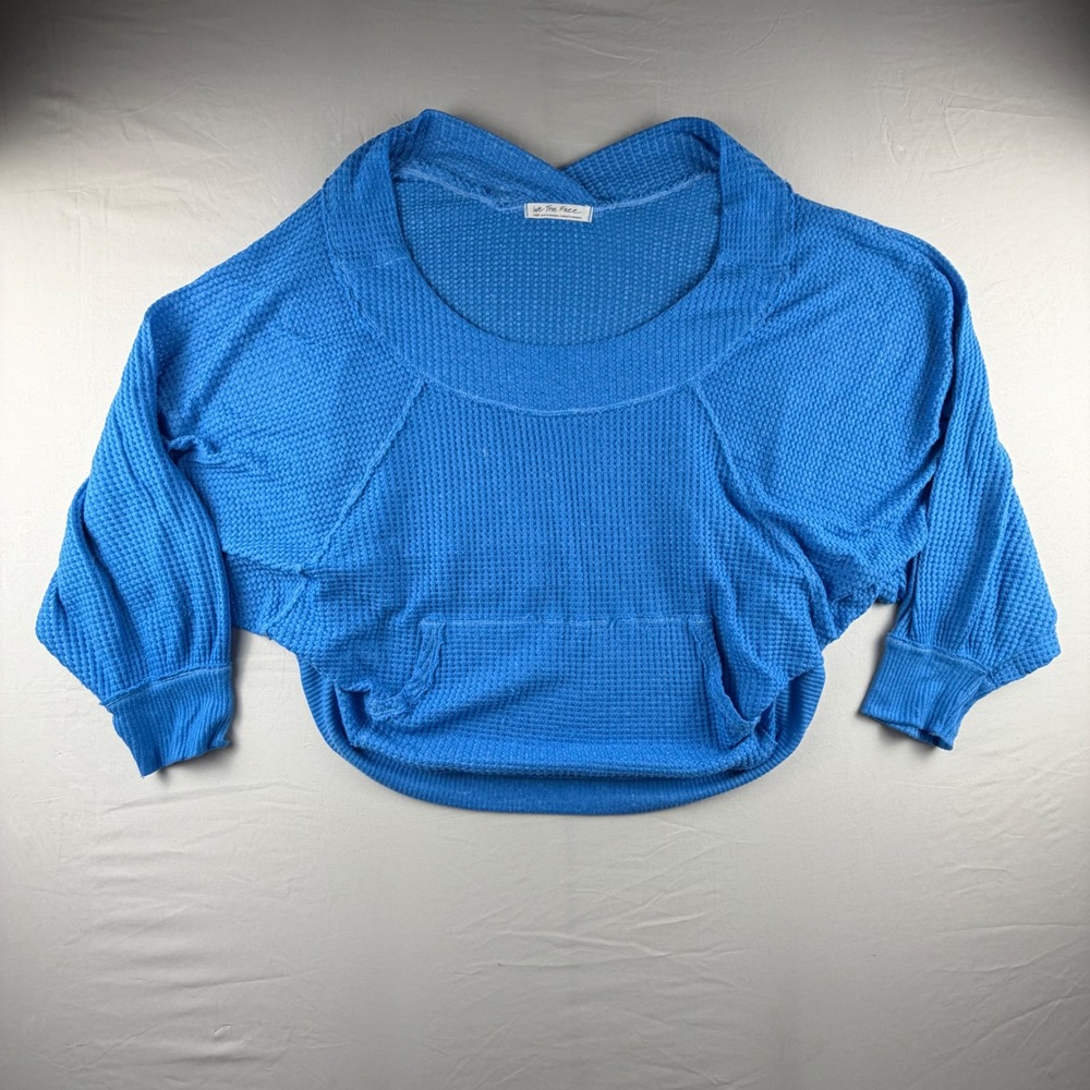 Free People Blue Waffle Knit Thermal Top Large Dolman Sleeve OB997317 0197